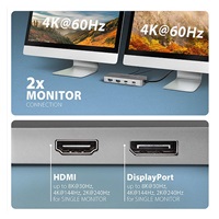AXAGON HMC-CUB83X2, USB 10Gbps hub, 2x USB-A, USB-C, HDMI & DP 4k/144Hz, RJ-45 GLAN, PD 100W, kábel USB-C 15cm