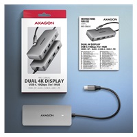 AXAGON HMC-CUB83X2, USB 10Gbps hub, 2x USB-A, USB-C, HDMI & DP 4k/144Hz, RJ-45 GLAN, PD 100W, kábel USB-C 15cm