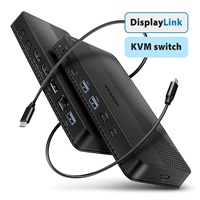 AXAGON HMC-DL-KVM, DisplayLink dokovacia stanica, USB 10Gbps, HDMI + DP 4K/60Hz, RJ-45, SD/microSD, audio, PD 100 W, KVM