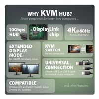 AXAGON HMC-DL-KVM, DisplayLink dokovacia stanica, USB 10Gbps, HDMI + DP 4K/60Hz, RJ-45, SD/microSD, audio, PD 100 W, KVM