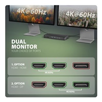 AXAGON HMC-DL-KVM, DisplayLink dokovacia stanica, USB 10Gbps, HDMI + DP 4K/60Hz, RJ-45, SD/microSD, audio, PD 100 W, KVM