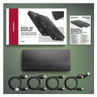 AXAGON HMC-DL-KVM, DisplayLink dokovacia stanica, USB 10Gbps, HDMI + DP 4K/60Hz, RJ-45, SD/microSD, audio, PD 100 W, KVM