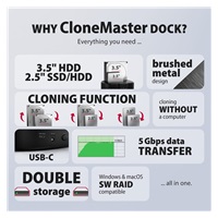 AXAGON ADSA-SC, USB-C 5Gbps dokovacia stanica pre 2× SATA 6G 2.5"/3.5" SSD/HDD s funkciou klonovania