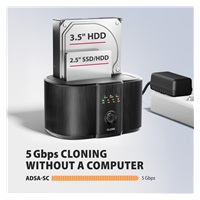 AXAGON ADSA-SC, USB-C 5Gbps dokovacia stanica pre 2× SATA 6G 2.5"/3.5" SSD/HDD s funkciou klonovania