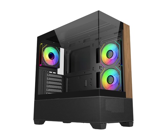 Cooler Master case Elite 690 Wood, ATX, Průhledná bočnice, 3x 120mm ARGB Fan, Černá