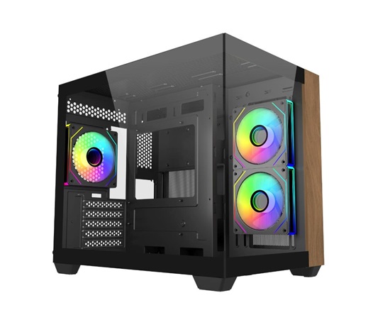 Cooler Master case Elite 481 Wood, mATX, Průhledná bočnice, 3x 120mm ARGB Fan, Černá