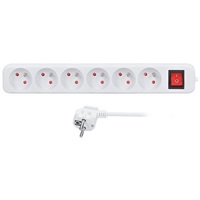 Solight prodlužovací přívod 5m, 6 zásuvek, vypínač, 16A/3680W, PVC, bílý