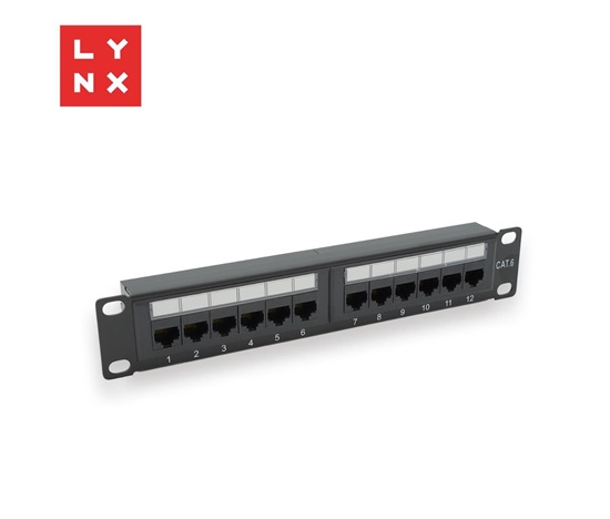 BAZAR - LYNX 10" patch panel 12-port, UTP Cat6, 50µ, nestíněný, černý - POŠKOZENÝ OBAL