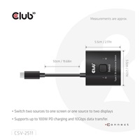 Club3D Switch, USB-C na 2xUSB-C Oboustranný 2v1, 8K60Hz, 4K120Hz, PD 100W