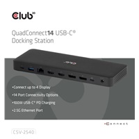 Club3D Dokovací stanice USB-C 14v1, 2xHDMI, 2xDP, 3xUSB-C, 1xUSB-C PD, 2xUSB, 1xRJ45, 1x3.5mm, microSD/SD, černá