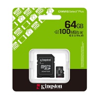 Kingston MicroSDXC karta 64GB Canvas Select Plus, U1, V10, A1, SD Adaptér