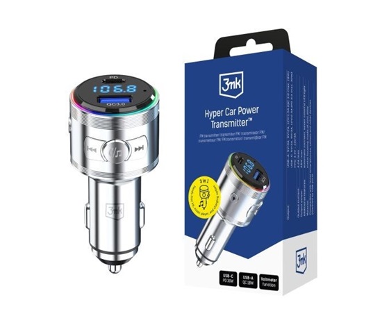 3mk Hyper Car Power Transmitter 48W QC PD PPS USB 1C1A Silver
