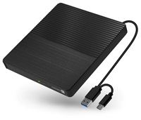 CONNECT IT Externí mechanika CD/DVD 3v1 SlimDrive, čtečka MicroSD/SD, 2xUSB, USB-A/USB-C, černá