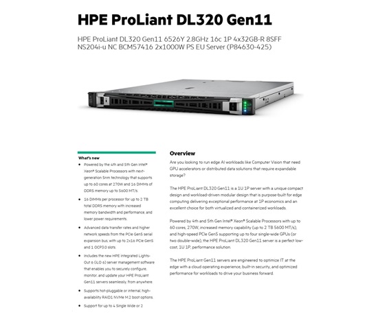 HPE PL DL320g11 6526Y (2.8/16C) 4x32G (p64706) 8SFF NS204(2x480G) 2x1000W 2p10GT 7F Smart Choice