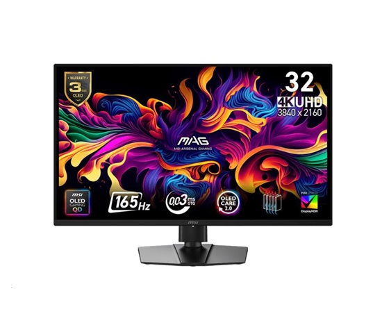 MSI LCD MAG 322UP QD-OLED E16,31.5" 3840x2160 OLED,165Hz,178/178,VESA,HDMI,DP,USB-C,Audio,Black