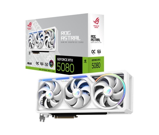 ASUS VGA NVIDIA GeForce RTX 5080 ROG ASTRAL WHITE 16GB OC, 16GB GDDR7, 3xDP, 2xHDMI