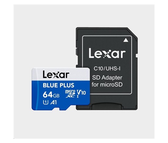 Lexar microSDHC Blue Plus UHS-I with SD adapter, up to 100MB/s read C10/A1/U3 (V30) 64GB