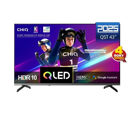 CHiQ U43QST TV 43", UHD, QLED, ultratenká, Google TV, DLG 120 Hz, Dolby Audio, Frameless, metalická