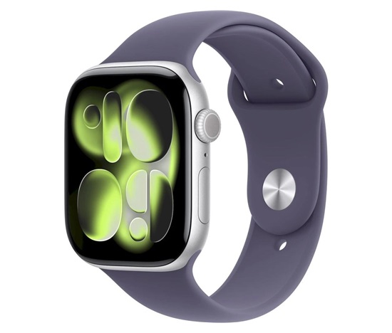 Apple Watch Series 11 GPS + Cellular 42mm Silver Aluminium Case with Purple Fog Sport Band - M/L