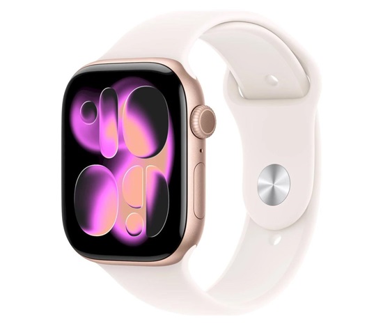 Apple Watch Series 11 GPS + Cellular 46mm Rose Gold Aluminium Case with Light Blush Sport Band - S/M