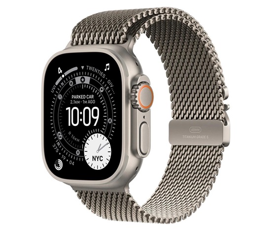 Apple Watch Ultra 3 GPS + Cellular 49mm Natural Titanium Case with Natural Titanium Milanese Loop - Large