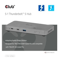 Club3D hub Thunderbolt 5 5v1, 3x USB-C TB5, 1x USB-A, 1x8K60Hz, 3x 5K60Hz, certifikace Thunderbolt Share, 180W