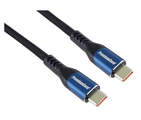PremiumCord USB-C kabel ( USB 3.2 GEN 2x2, 5A, 100W, 20Gbit/s ) 1,5m, bavlněný oplet