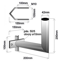 Držák antény na stožár s vinklem, galvanický zinek, délka 20cm