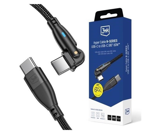 3mk kabel Hyper Cable N-SERIES C to C 2m 20V/3A 60W Black - Swivel