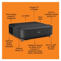 Epson Lifestudio Grand – EH-LS670B metalická čierna, 4K PRO-UHD, 3600lm, HDMI, USB, Google TV, 240Hz