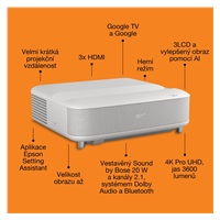Epson Lifestudio Grand – EH-LS670W diamantová biela, 4K PRO-UHD, 3600lm, HDMI, USB, Google TV, 240Hz