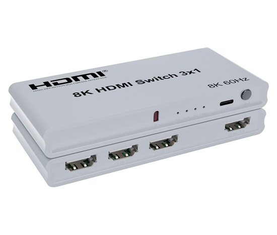 PremiumCord 8K@60Hz, 4K@144Hz HDMI switch 3:1 s dálkovým ovladačem
