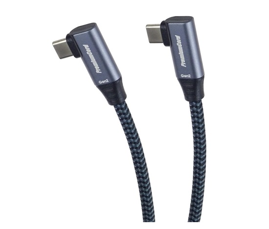 PremiumCord USB-C 2x zahnutý kabel ( USB 3.2 GEN 2x2, 5A, 100W, 20Gbit/s ) bavlněný oplet, délka: 3m