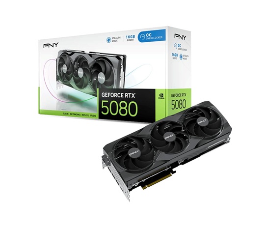 PNY VGA Nvidia GeForce RTX 5080 16GB Triple Fan OC, RTX 5080 OC, 16GB GDDR7, 3xDP, 1xHDMI