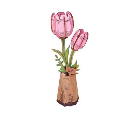 RoboTime 3D dřevěná skládačka Růžový tulipán