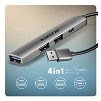 AXAGON HUE-STA, 4x USB ALU STRIP hub, 1x USB-A 5Gbps, 2x USB-A & 1x USB-C 480Mbps, kábel USB-A 12cm