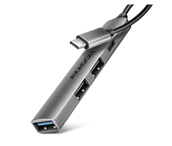 AXAGON HUE-STC, 4x USB ALU STRIP hub, 1x USB-A 5Gbps, 2x USB-A & 1x USB-C 480Mbps, kábel USB-C 12cm