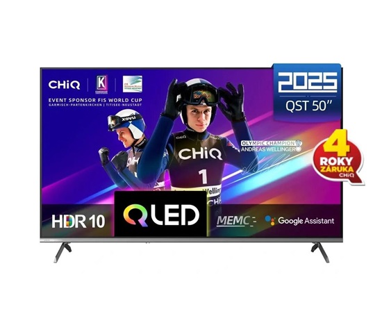BAZAR - CHiQ U50QST TV 50", UHD, QLED, ultratenká, Google TV, DLG 120 Hz, Dolby Audio, Frameless, metalická - Poškozený