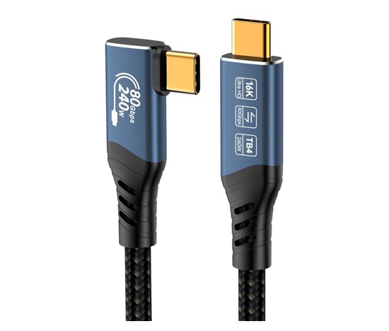 PREMIUMCORD Kabel USB4™ Version2.0 80Gbps 16K@60Hz 240W Thunderbolt 3 a 4 kabel zahnutý 1,5m