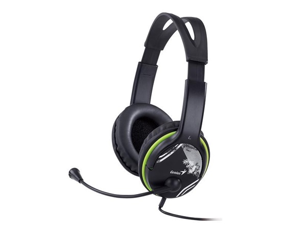 GENIUS sluchátka s mikrofonem HS-400A, černozelená, + redukce na Single Jack