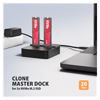 AXAGON ADSA-M2C22L, USB-C 20Gbps dokovacia stanica pre 2× M.2 NVMe SSD s funkciou klonovania