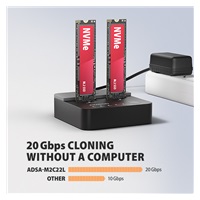 AXAGON ADSA-M2C22L, USB-C 20Gbps dokovacia stanica pre 2× M.2 NVMe SSD s funkciou klonovania