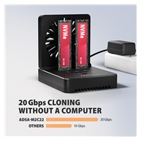 AXAGON ADSA-M2C22, USB-C 20Gbps dokovacia stanica pre 2× M.2 NVMe/SATA SSD s funkciou klonovania