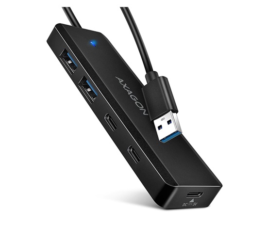 AXAGON HUE-C2A, 4× USB 5Gbps TRAVEL hub, 2× USB-A + 2× USB-C, USB-C napájanie, 19 cm USB-A kábel