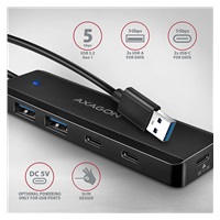 AXAGON HUE-C2A, 4× USB 5Gbps TRAVEL hub, 2× USB-A + 2× USB-C, USB-C napájanie, 19 cm USB-A kábel