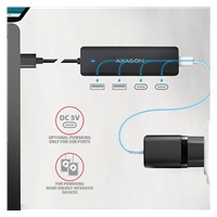 AXAGON HUE-C2A, 4× USB 5Gbps TRAVEL hub, 2× USB-A + 2× USB-C, USB-C napájanie, 19 cm USB-A kábel