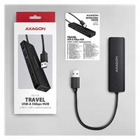 AXAGON HUE-C2A, 4× USB 5Gbps TRAVEL hub, 2× USB-A + 2× USB-C, USB-C napájanie, 19 cm USB-A kábel