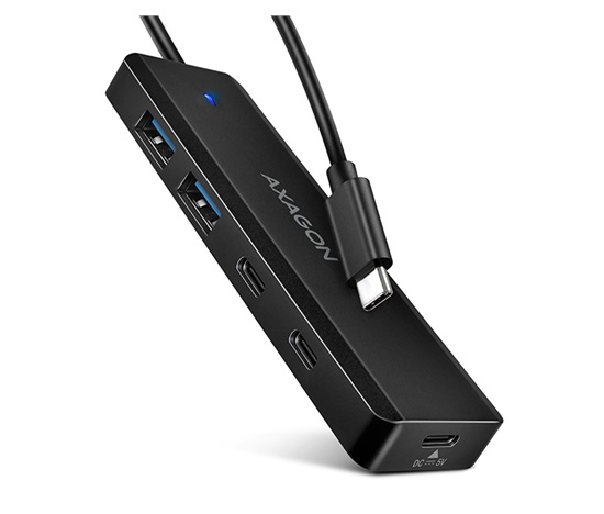AXAGON HUE-C2C, 4× USB 5Gbps TRAVEL hub, 2× USB-A + 2× USB-C, USB-C napájanie, 19 cm USB-C kábel