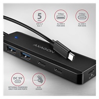 AXAGON HUE-C2C, 4× USB 5Gbps TRAVEL hub, 2× USB-A + 2× USB-C, USB-C napájanie, 19 cm USB-C kábel