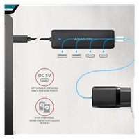 AXAGON HUE-C2C, 4× USB 5Gbps TRAVEL hub, 2× USB-A + 2× USB-C, USB-C napájanie, 19 cm USB-C kábel
